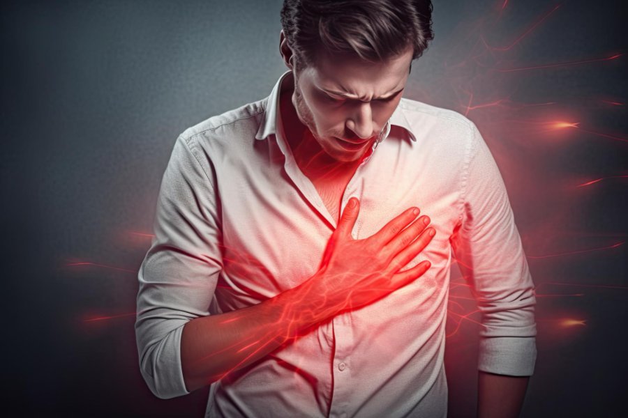 Homem com dor no peito tipo angina